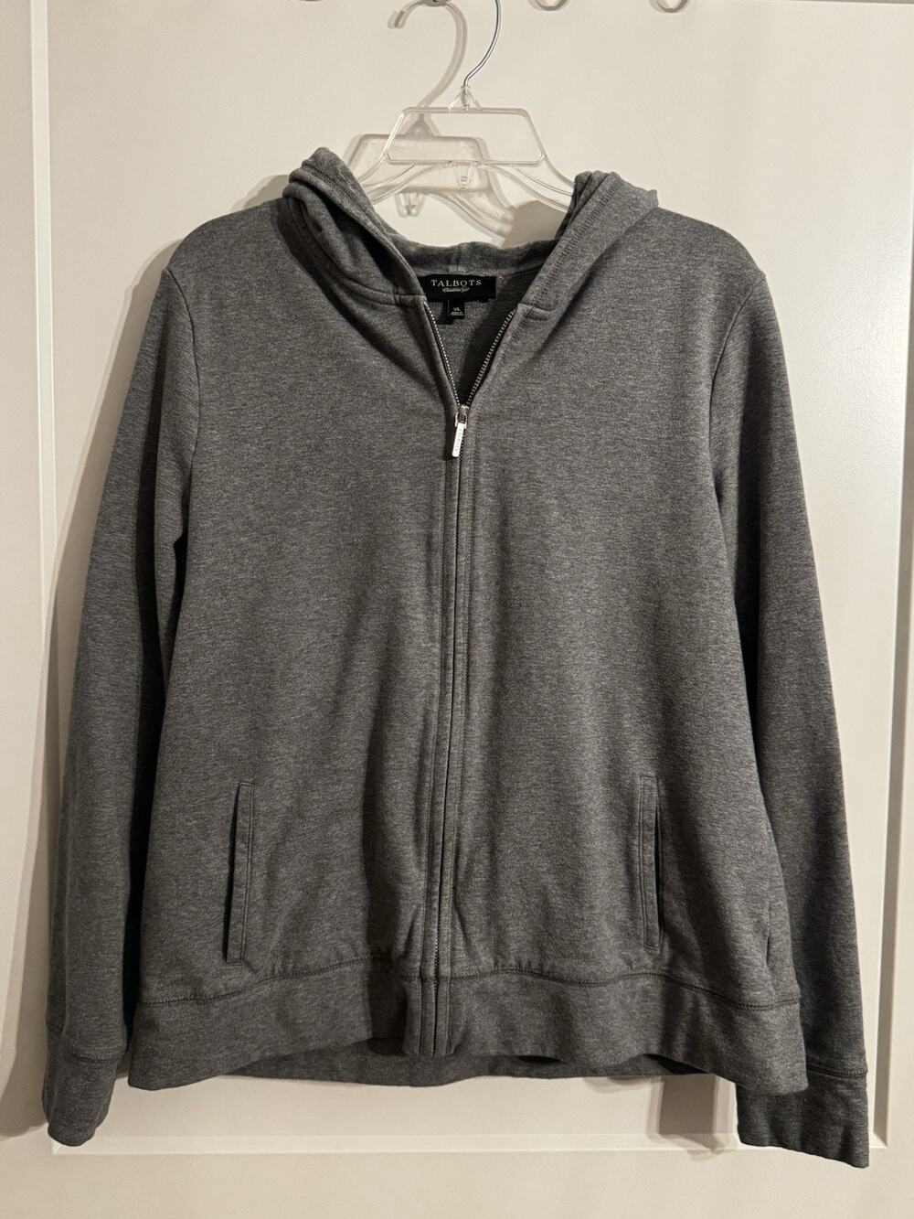Talbot's Gray Cotton/Spandex/Jacket with Velour-lined Hood sz XL Full Zipper